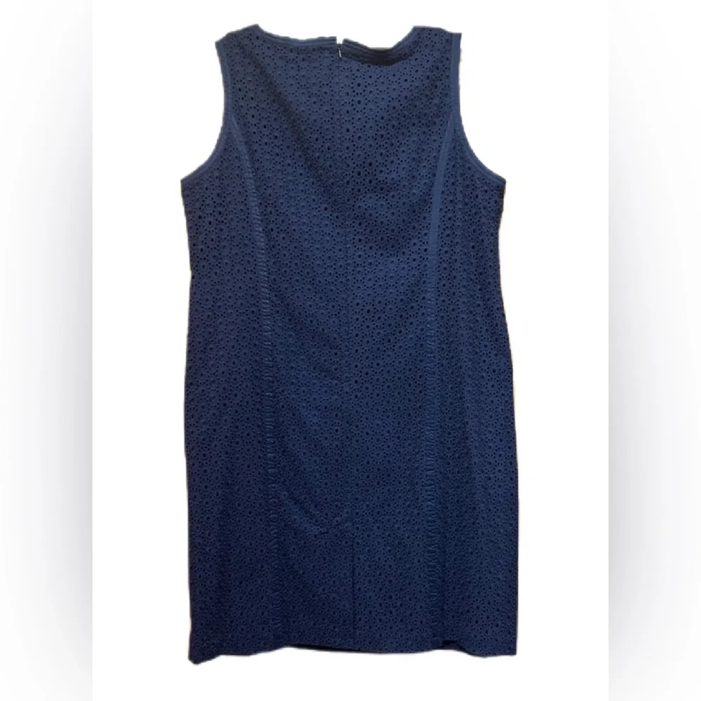 NWT Talbots 16W Eyelet Dress Navy Blue Midi Long Lined - Picture 2 of 5